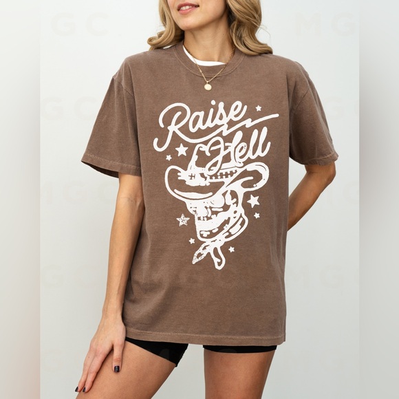Comfort Colors Raise Hell Cowboy Skull Shirt - Picture 3 of 10